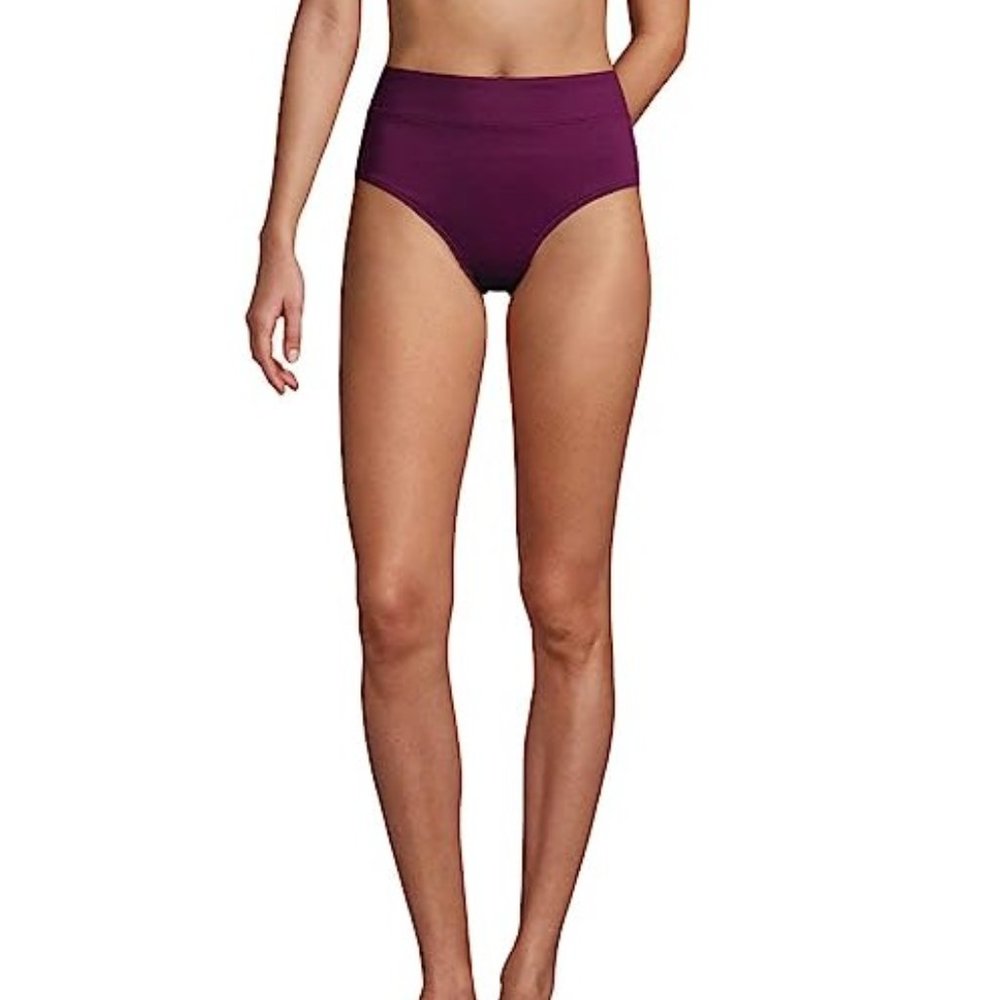 NWT Lands' End Women High Waisted Bikini Bottoms Bright Eggplant Size 2 $50 I377